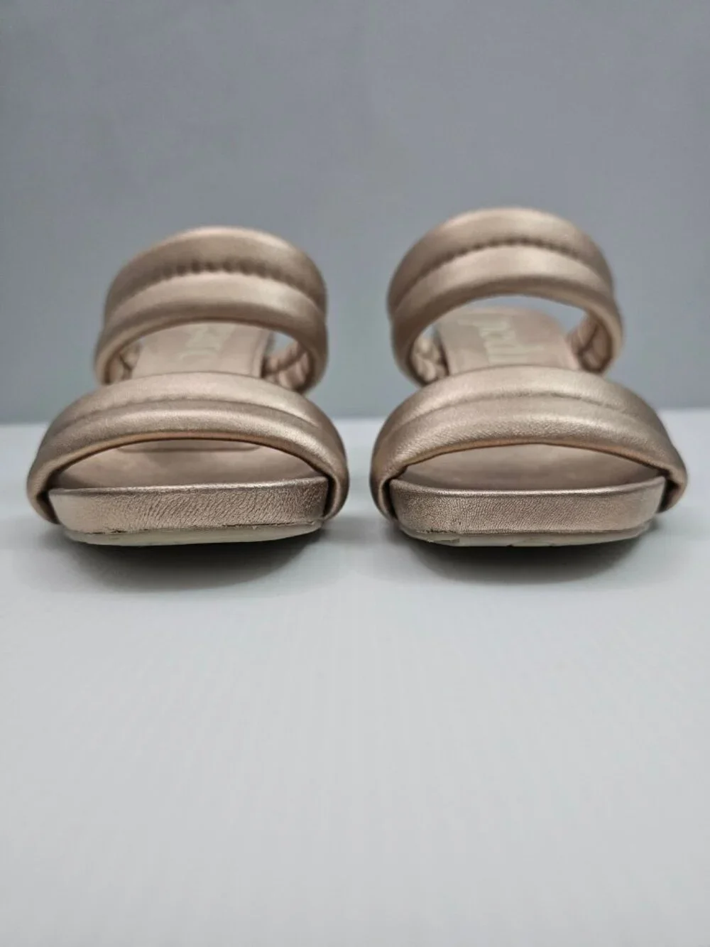 Pedro Garcia Napa Dual Band Mule Sandal EU 39 Metallic Rose Gold Heeled Slide